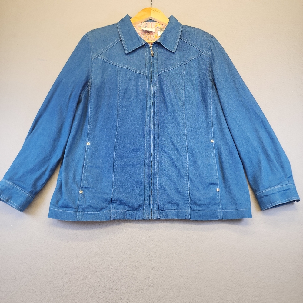 Vintage‎ Alfred Dunner Denim Jacket Blue Zip Paisley Lined Size 16 Medium Wash